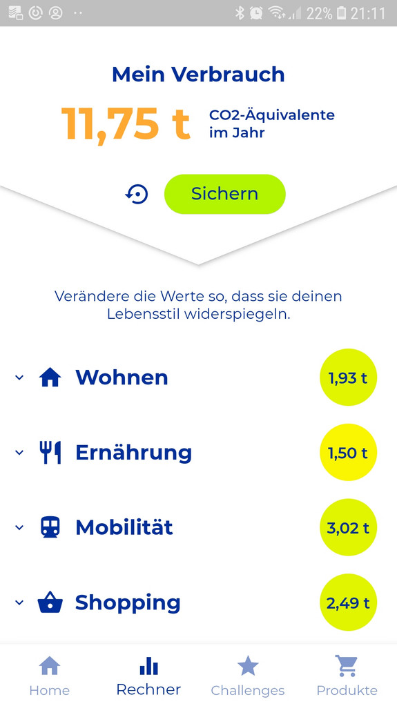 Screenshot aus der App