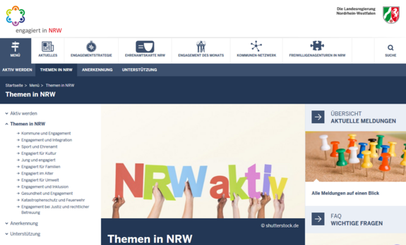 Screenshot von Website "Engagiert in NRW"