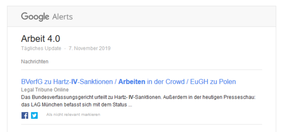 Bild zeigt den News-Alert "Arbeit 4.0" von Google