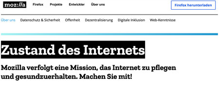 Screenshot der Internetseite "Mozilla Internet Health", foundation.mozilla.org/de/internet-health/  - Link auf: Mozilla Internet Health