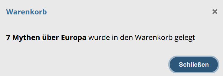 Screenshot der Meldung, mit der angezeigt wird, das ein Buch in den Warenkorb gelegt wurde